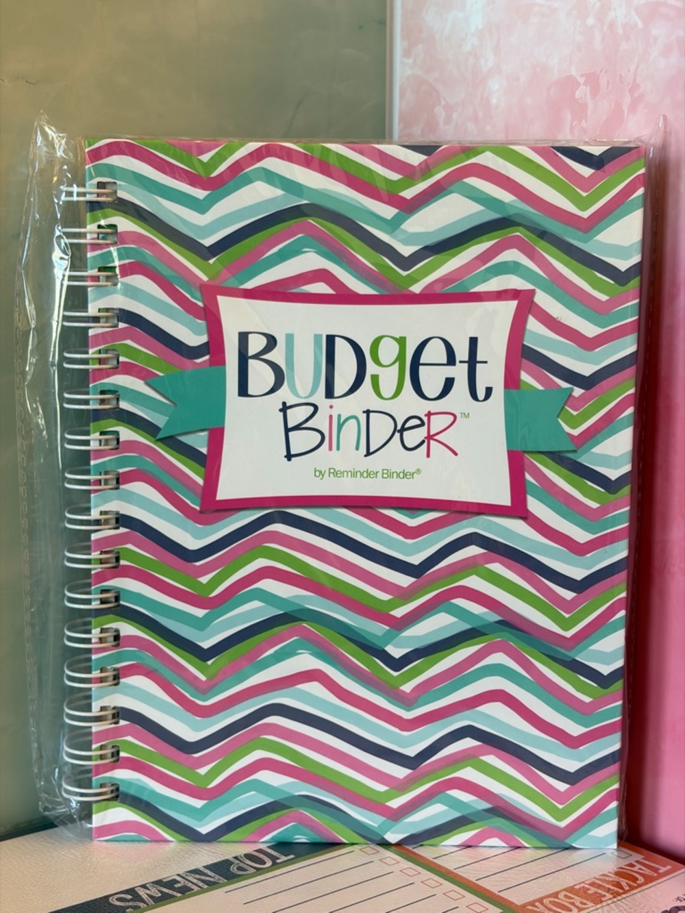 Budget Binder Spiral Notebook - Pink Green Blue Chevron